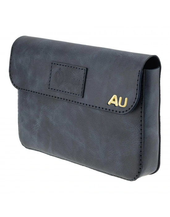 İsme Özel Çıtçıtlı Küçük El Çantası - %100 Rainbow Deri - AC14001 - Lacivert