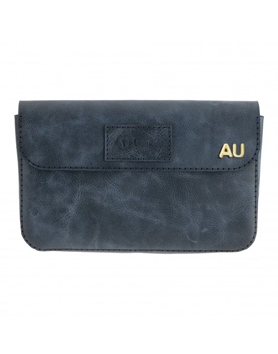 İsme Özel Çıtçıtlı Küçük El Çantası - %100 Rainbow Deri - AC14001 - Lacivert