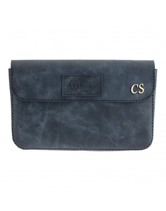 İsme Özel Çıtçıtlı Küçük El Çantası - %100 Rainbow Deri - AC14001 - Lacivert