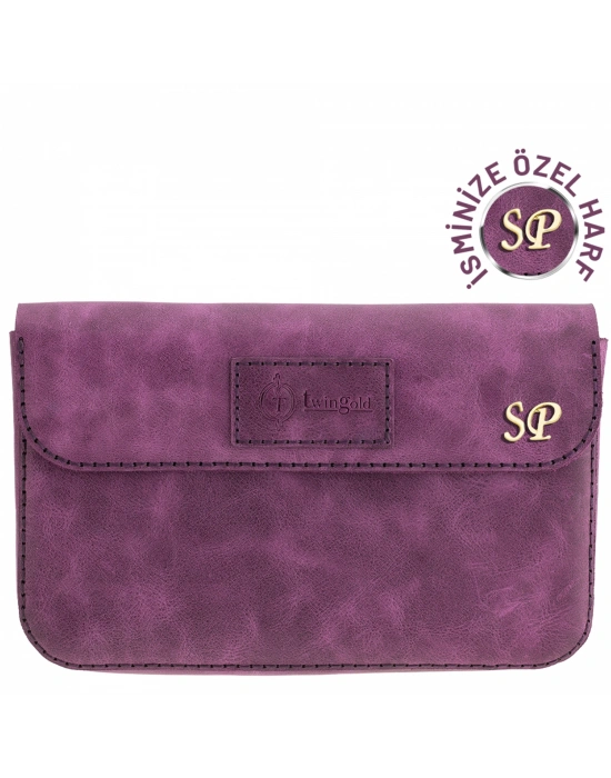 İsme Özel Çıtçıtlı Küçük El Çantası - %100 Rainbow Deri - AC14001 - Mor