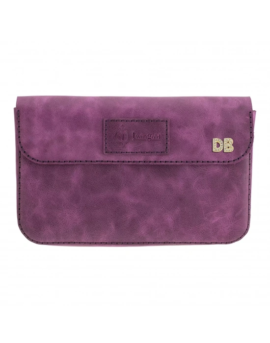 İsme Özel Çıtçıtlı Küçük El Çantası - %100 Rainbow Deri - AC14001 - Mor