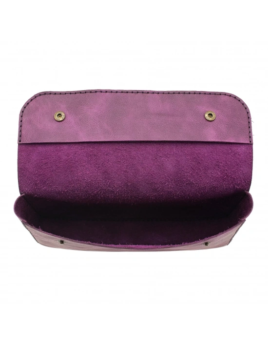 İsme Özel Çıtçıtlı Küçük El Çantası - %100 Rainbow Deri - AC14001 - Mor