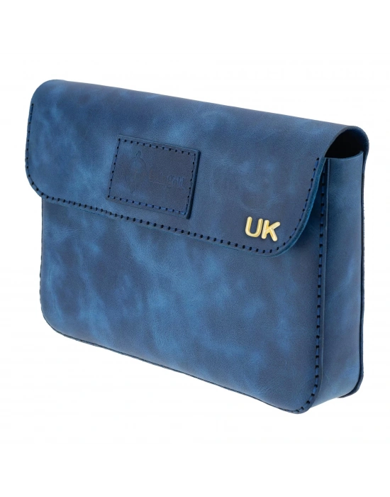 İsme Özel Çıtçıtlı Küçük El Çantası - %100 Rainbow Deri - AC14001 - Saks Mavisi