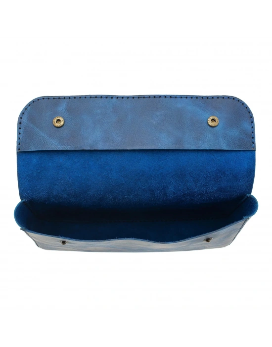 İsme Özel Çıtçıtlı Küçük El Çantası - %100 Rainbow Deri - AC14001 - Saks Mavisi