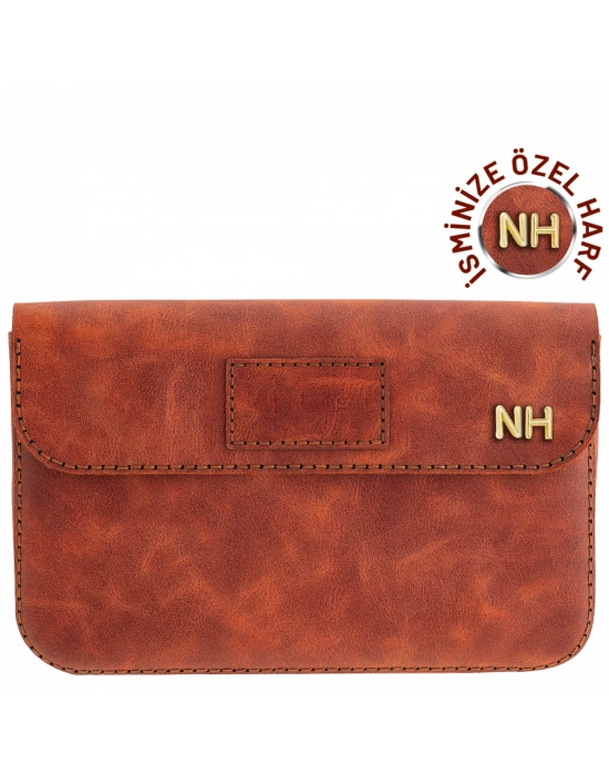 İsme Özel Çıtçıtlı Küçük El Çantası - %100 Rainbow Deri - AC14001 - Tobacco