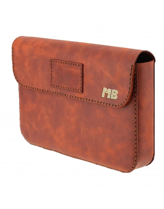 İsme Özel Çıtçıtlı Küçük El Çantası - %100 Rainbow Deri - AC14001 - Tobacco