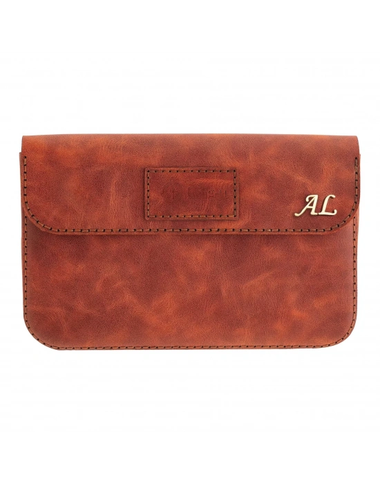 İsme Özel Çıtçıtlı Küçük El Çantası - %100 Rainbow Deri - AC14001 - Tobacco