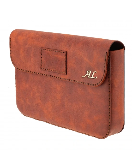 İsme Özel Çıtçıtlı Küçük El Çantası - %100 Rainbow Deri - AC14001 - Tobacco