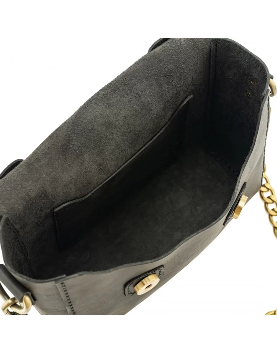 İsme Özel Çıtçıtlı Zincirli Küçük Boy El Omuz Çantası - %100 Deri - AC03001 - Antrasit