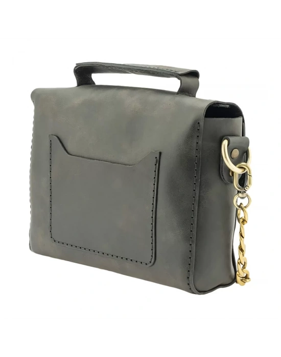 İsme Özel Çıtçıtlı Zincirli Küçük Boy El Omuz Çantası - %100 Deri - AC03001 - Antrasit