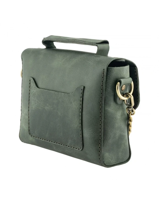 İsme Özel Çıtçıtlı Zincirli Küçük Boy El Omuz Çantası - %100 Deri - AC03001 - Haki