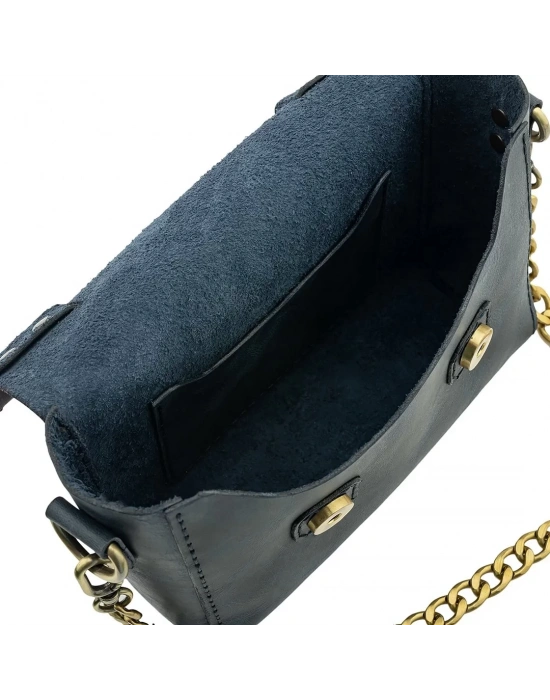 İsme Özel Çıtçıtlı Zincirli Küçük Boy El Omuz Çantası - %100 Deri - AC03001 - Lacivert