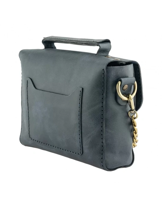 İsme Özel Çıtçıtlı Zincirli Küçük Boy El Omuz Çantası - %100 Deri - AC03001 - Lacivert