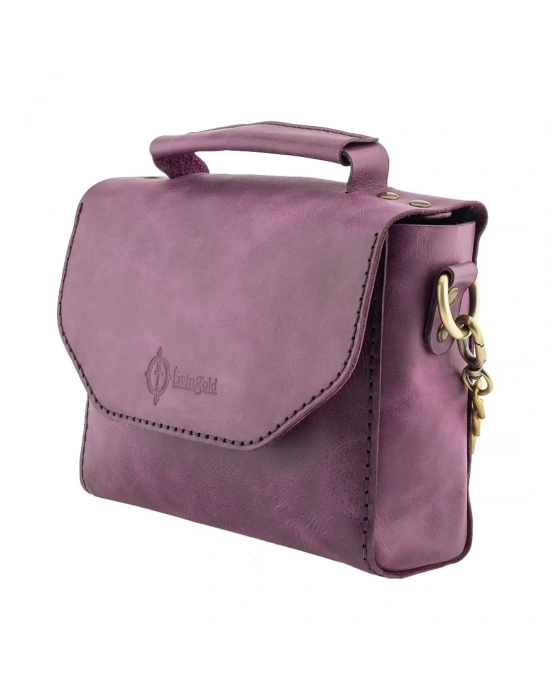 İsme Özel Çıtçıtlı Zincirli Küçük Boy El Omuz Çantası - %100 Deri - AC03001 - Mor