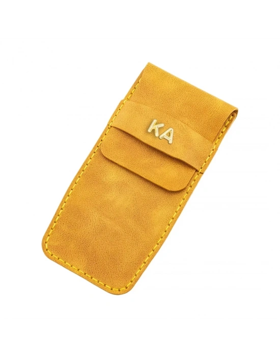 İsme Özel Çok Amaçlı Aksesuar Kılıfı - %100 Rainbow Deri - AK01002 - Hardal Sarısı