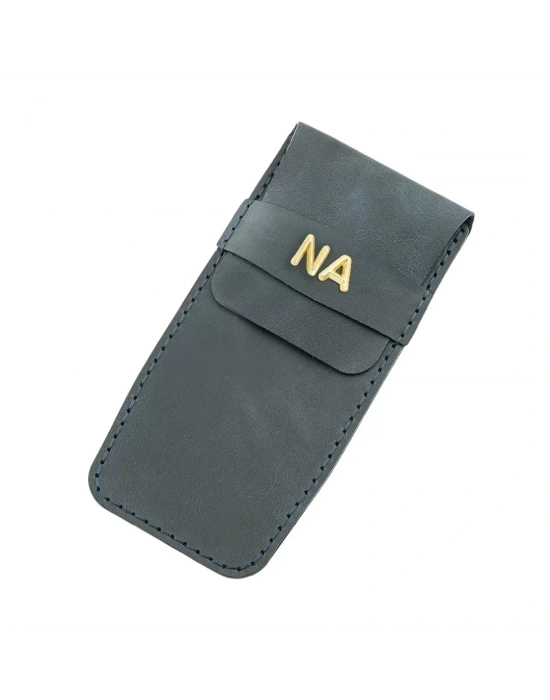 İsme Özel Çok Amaçlı Aksesuar Kılıfı - %100 Rainbow Deri - AK01002 - Lacivert