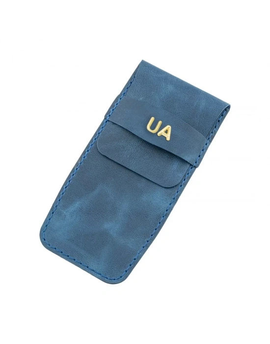 İsme Özel Çok Amaçlı Aksesuar Kılıfı - %100 Rainbow Deri - AK01002 - Saks Mavisi