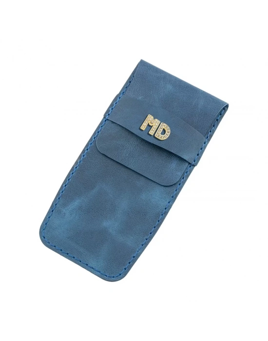 İsme Özel Çok Amaçlı Aksesuar Kılıfı - %100 Rainbow Deri - AK01002 - Saks Mavisi