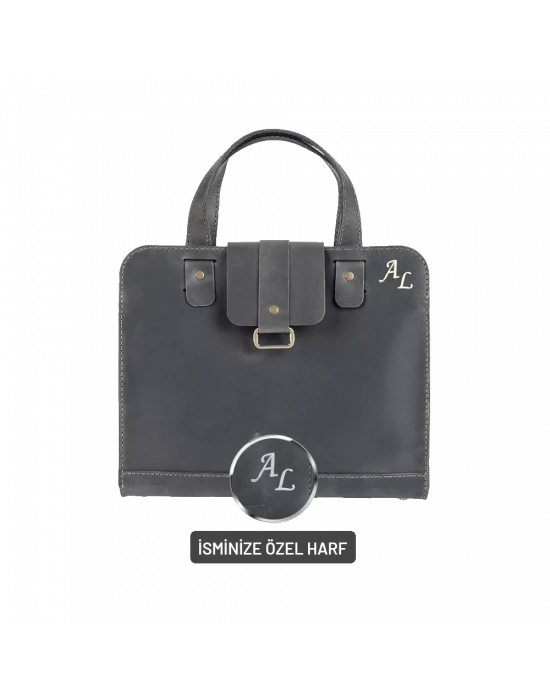 İsme Özel Crazy Büyük Boy Çanta - %100 Crazy Deri - AC09005 - Antrasit