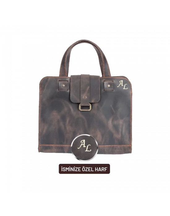 İsme Özel Crazy Büyük Boy Çanta - %100 Crazy Deri - AC09005 - Kahverengi