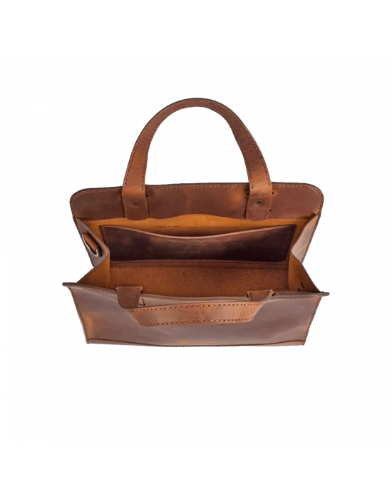 İsme Özel Crazy Büyük Boy Laptop Çantası - %100 Crazy Deri - AC09005 - Taba