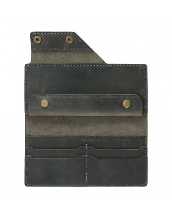 İsme Özel Dikey Çıtçıtlı Uzun Cüzdan - %100 Crazy Deri - A010002 - Antrasit