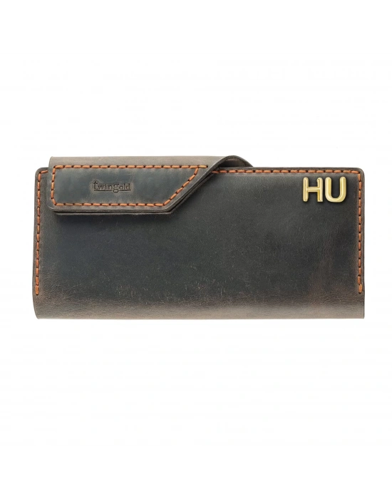 İsme Özel Dikey Çıtçıtlı Uzun Cüzdan - %100 Crazy Deri - A010002 - Kahverengi