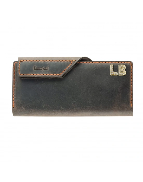 İsme Özel Dikey Çıtçıtlı Uzun Cüzdan - %100 Crazy Deri - A010002 - Kahverengi