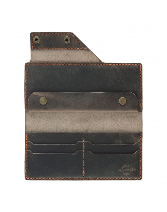 İsme Özel Dikey Çıtçıtlı Uzun Cüzdan - %100 Crazy Deri - A010002 - Kahverengi