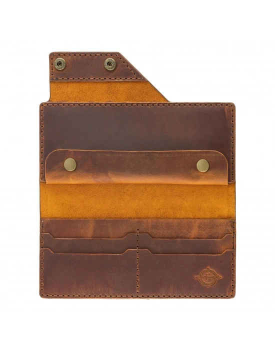 İsme Özel Dikey Çıtçıtlı Uzun Cüzdan - %100 Crazy Deri - A010002 - Taba