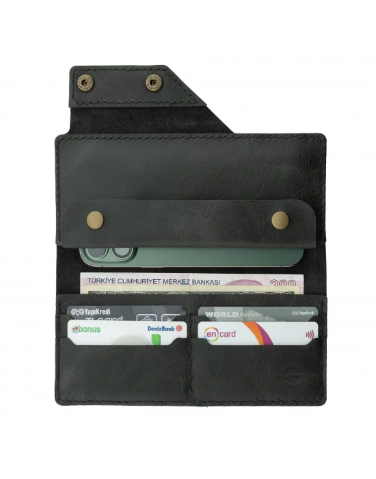 İsme Özel Dikey Çıtçıtlı Uzun Cüzdan - %100 Rainbow Deri - A010006 - Antrasit