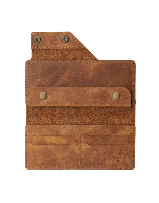 İsme Özel Dikey Çıtçıtlı Uzun Cüzdan - %100 Rainbow Deri - A010006 - Camel