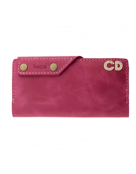 İsme Özel Dikey Çıtçıtlı Uzun Cüzdan - %100 Rainbow Deri - A010006 - Fuşya