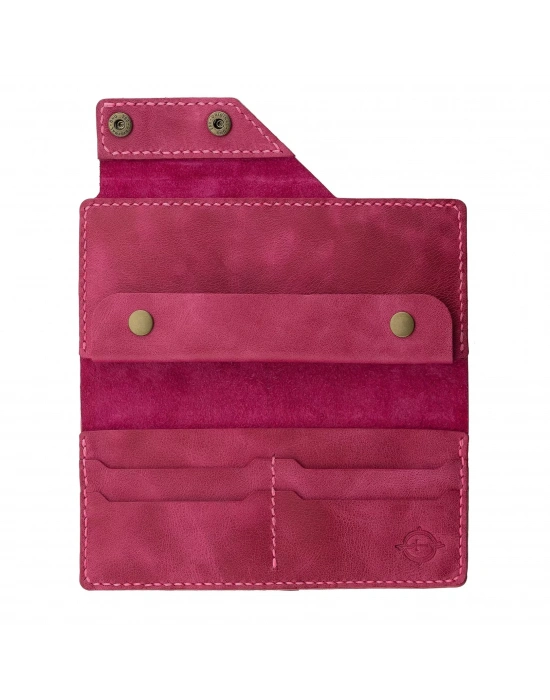 İsme Özel Dikey Çıtçıtlı Uzun Cüzdan - %100 Rainbow Deri - A010006 - Fuşya