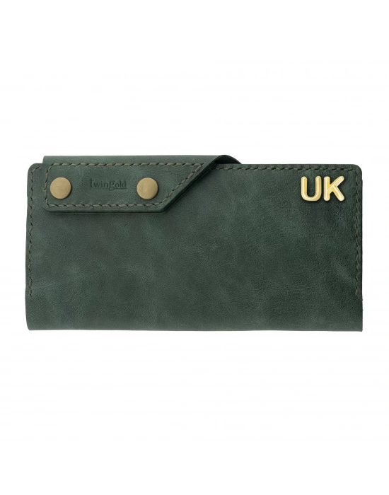 İsme Özel Dikey Çıtçıtlı Uzun Cüzdan - %100 Rainbow Deri - A010006 - Haki