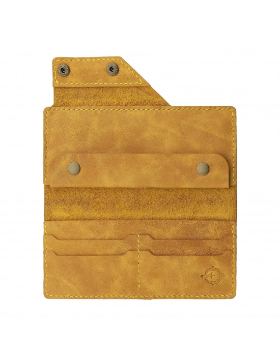 İsme Özel Dikey Çıtçıtlı Uzun Cüzdan - %100 Rainbow Deri - A010006 - Hardal Sarısı