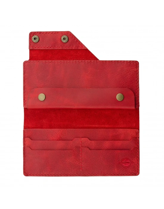 İsme Özel Dikey Çıtçıtlı Uzun Cüzdan - %100 Rainbow Deri - A010006 - Kırmızı