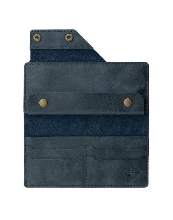 İsme Özel Dikey Çıtçıtlı Uzun Cüzdan - %100 Rainbow Deri - A010006 - Lacivert