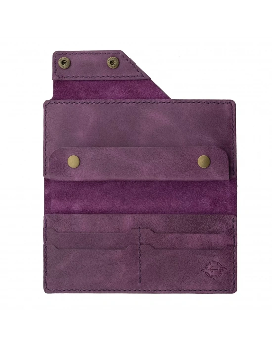 İsme Özel Dikey Çıtçıtlı Uzun Cüzdan - %100 Rainbow Deri - A010006 - Mor