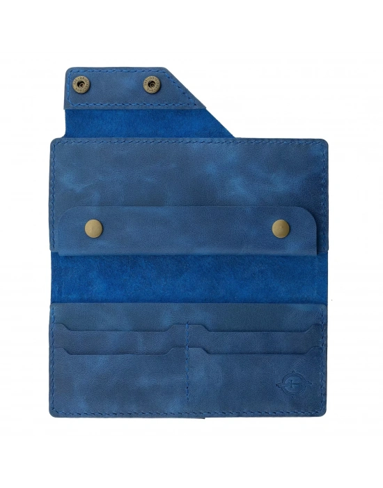 İsme Özel Dikey Çıtçıtlı Uzun Cüzdan - %100 Rainbow Deri - A010006 - Saks Mavisi