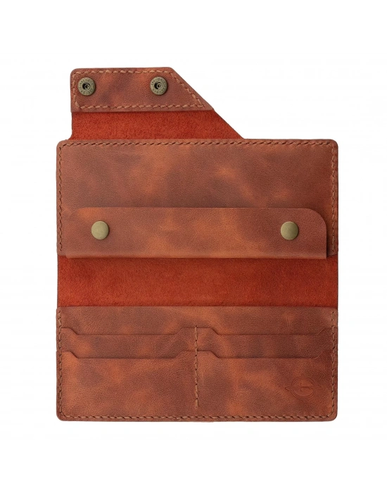 İsme Özel Dikey Çıtçıtlı Uzun Cüzdan - %100 Rainbow Deri - A010006 - Tobacco