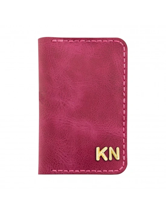 İsme Özel Dikey Mini Cüzdan - %100 Rainbow Deri - A010005 - Fuşya
