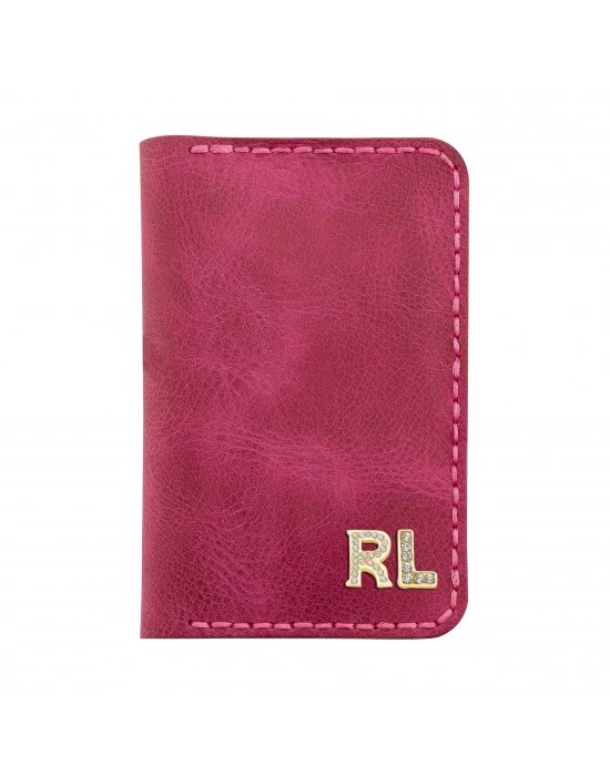 İsme Özel Dikey Mini Cüzdan - %100 Rainbow Deri - A010005 - Fuşya