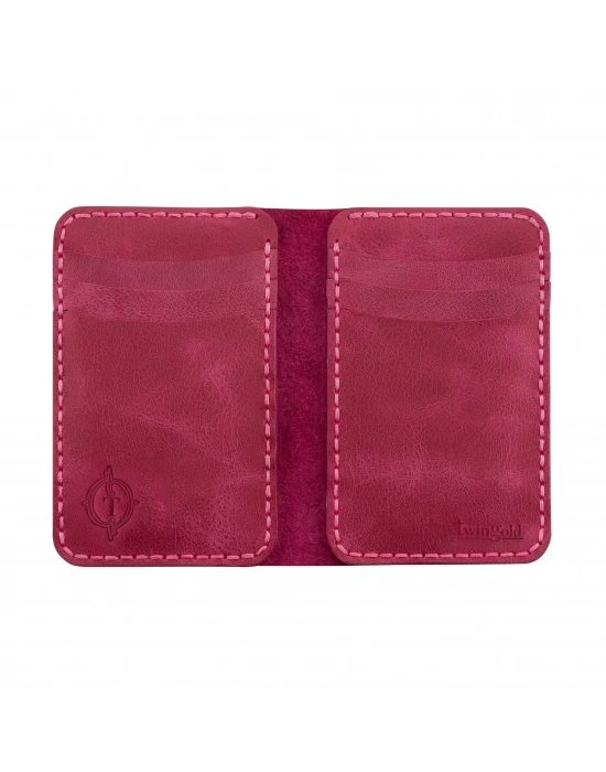 İsme Özel Dikey Mini Cüzdan - %100 Rainbow Deri - A010005 - Fuşya