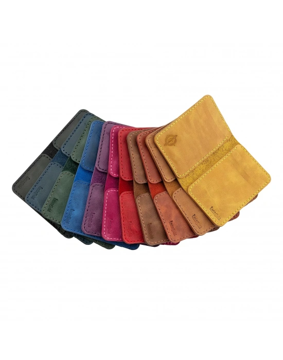 İsme Özel Dikey Mini Cüzdan - %100 Rainbow Deri - A010005 - Fuşya