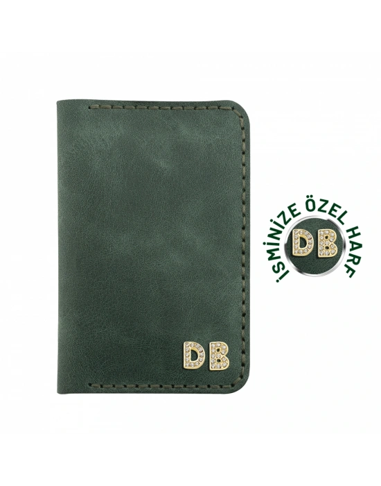 İsme Özel Dikey Mini Cüzdan - %100 Rainbow Deri - A010005 - Haki