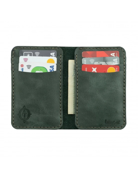 İsme Özel Dikey Mini Cüzdan - %100 Rainbow Deri - A010005 - Haki