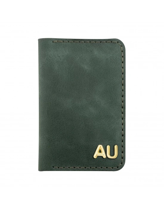 İsme Özel Dikey Mini Cüzdan - %100 Rainbow Deri - A010005 - Haki