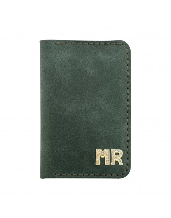 İsme Özel Dikey Mini Cüzdan - %100 Rainbow Deri - A010005 - Haki