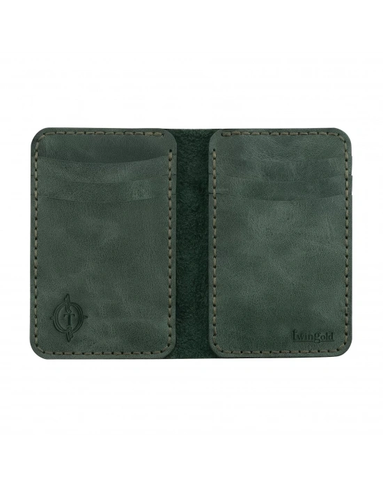 İsme Özel Dikey Mini Cüzdan - %100 Rainbow Deri - A010005 - Haki